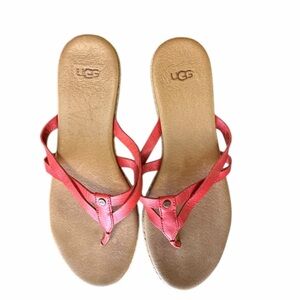 UGG Annice leather flip-flop sandals in a coral or tango red color Size 8​
